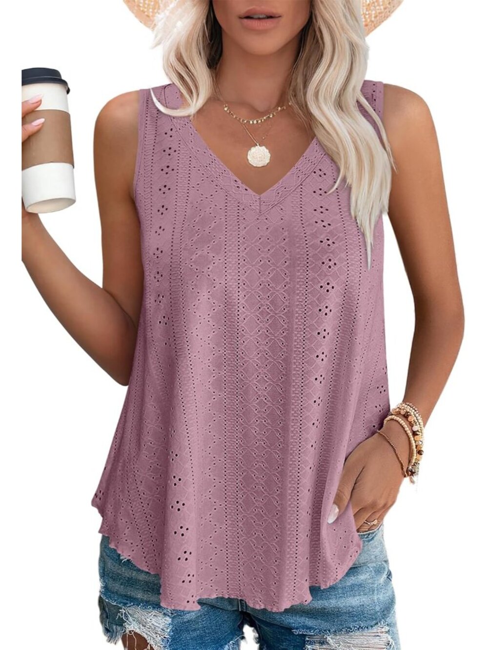 Womens Tank Tops V Neck Sleeveless Flowy Loose Fit Basic Casual Summer Tops